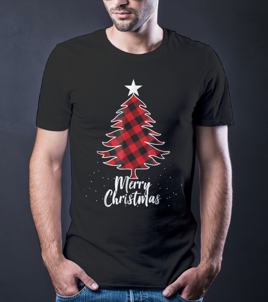 Merry Christmas Buffalo Plaid Tree Daddy And Kids T-Shirt