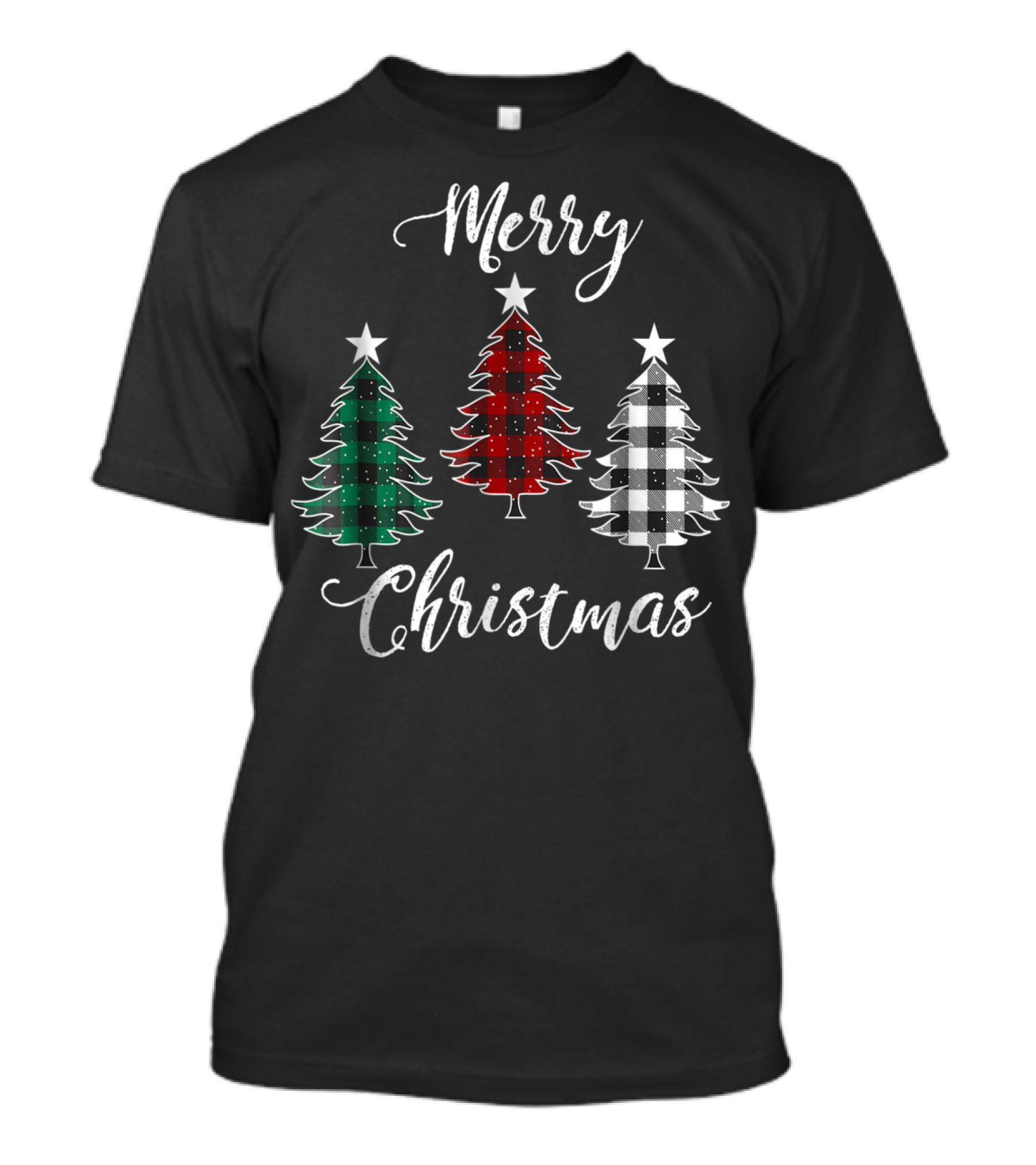 Merry Christmas Buffalo Plaid Trees Dad And Kids T-Shirt