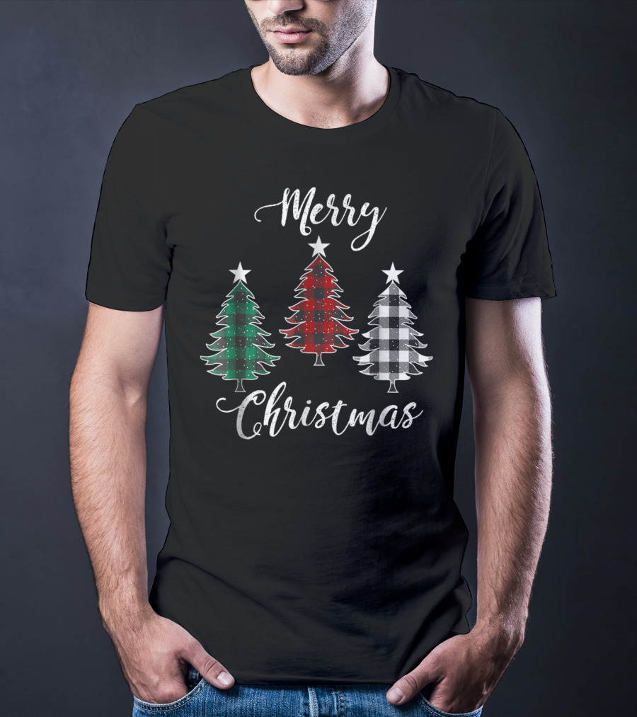 Merry Christmas Buffalo Plaid Trees Dad And Kids T-Shirt