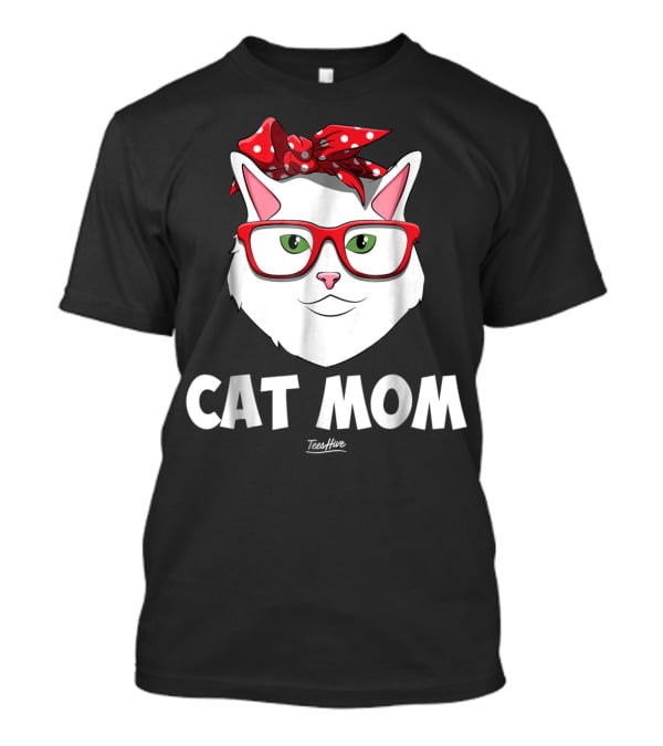 Cat Mom Funny Cat Lover With Glasses And Red Bow T-Shirt