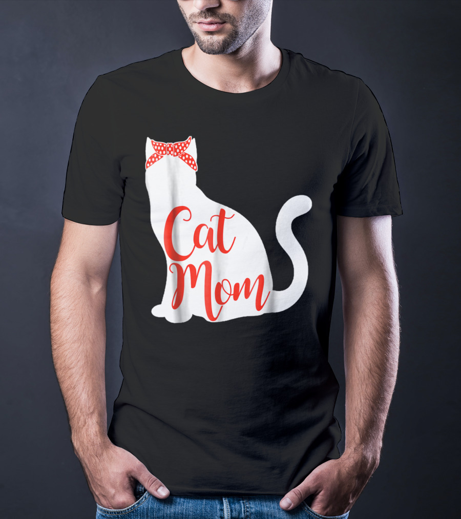 Cat Mom Cute Cat Owner Lover With Red Bow T-Shirt