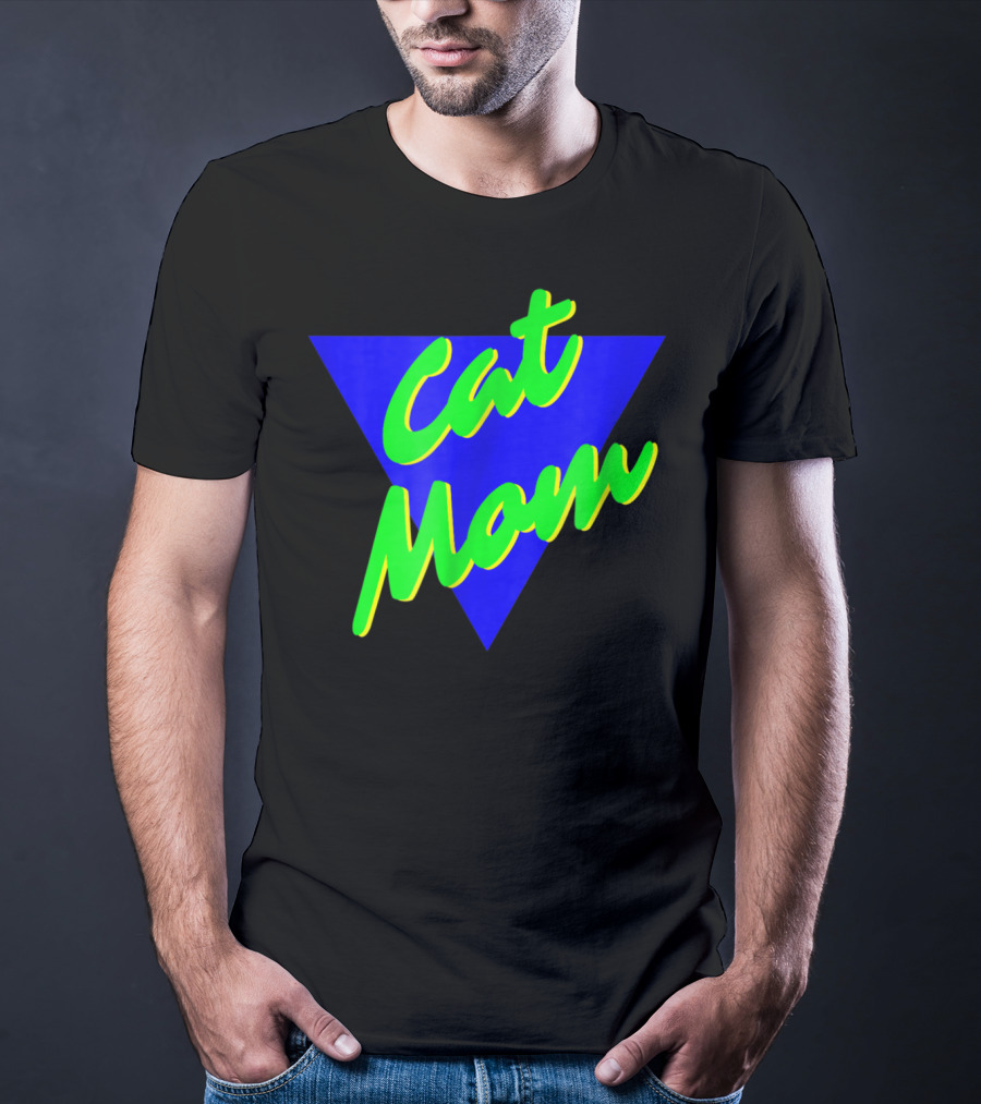 Cat Mom 80s Neon Triangle T-Shirt