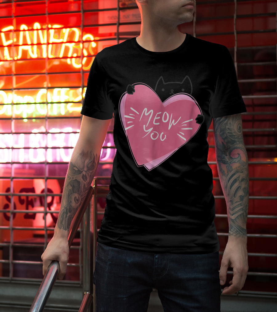 Cat Mom Meow You Cute Pink Heart Love Cat T-Shirt