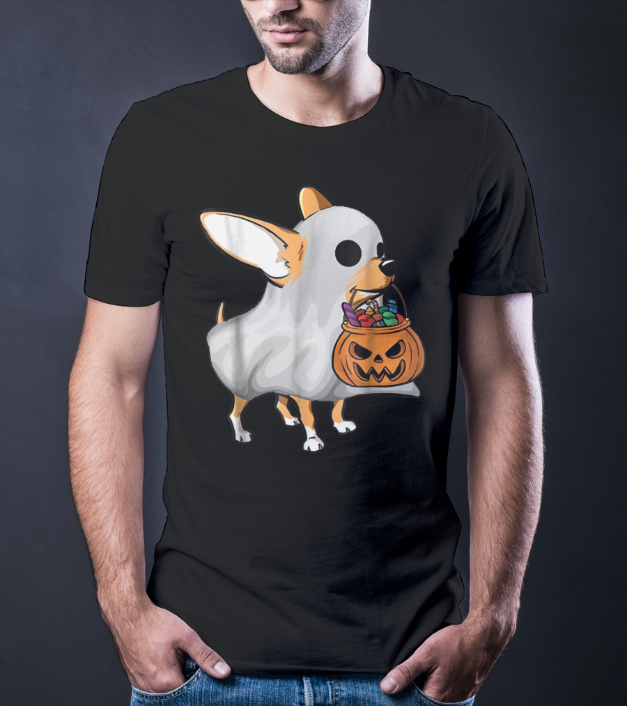Ghost Chihuahua Trick-or-Treat Pumpkin Basket T-Shirt