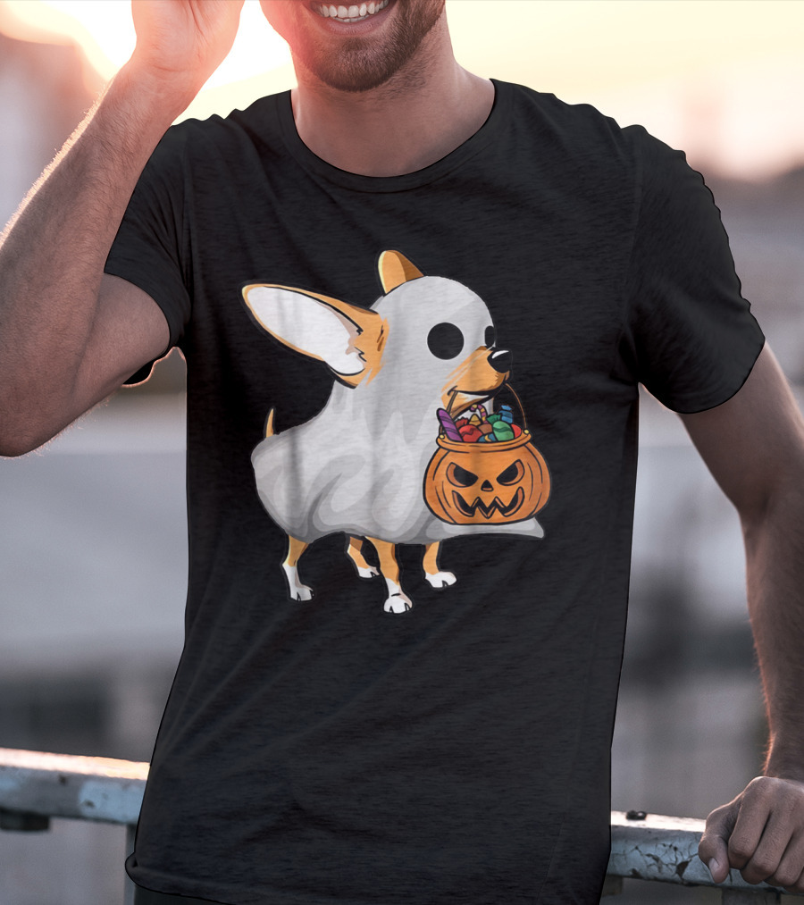 Ghost Chihuahua Trick-or-Treat Pumpkin Basket T-Shirt