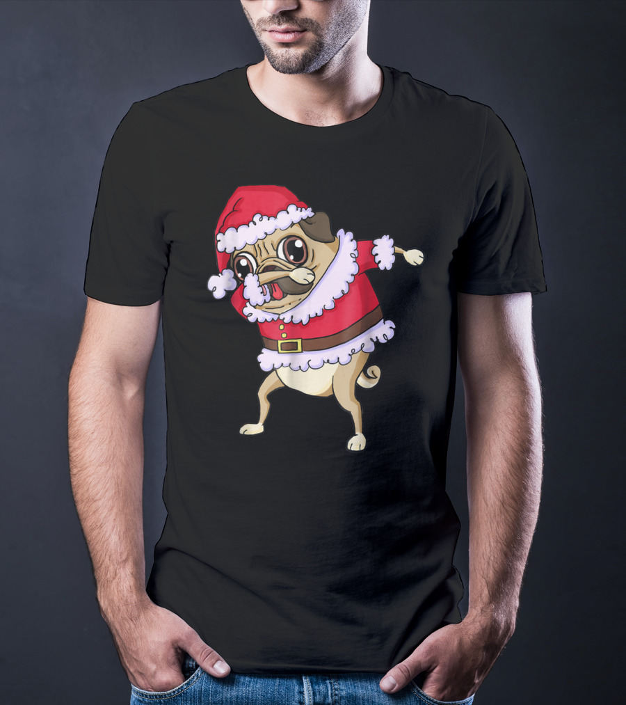 Christmas Pug Dabbing In Santa T-Shirt