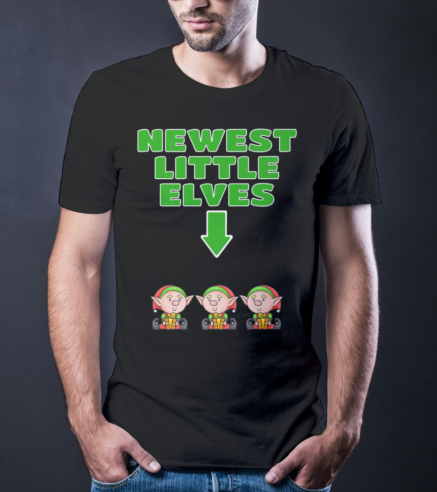 Newest Little Elves Christmas Elf Expecting Triplets Mom To Be Pregnant T-Shirt