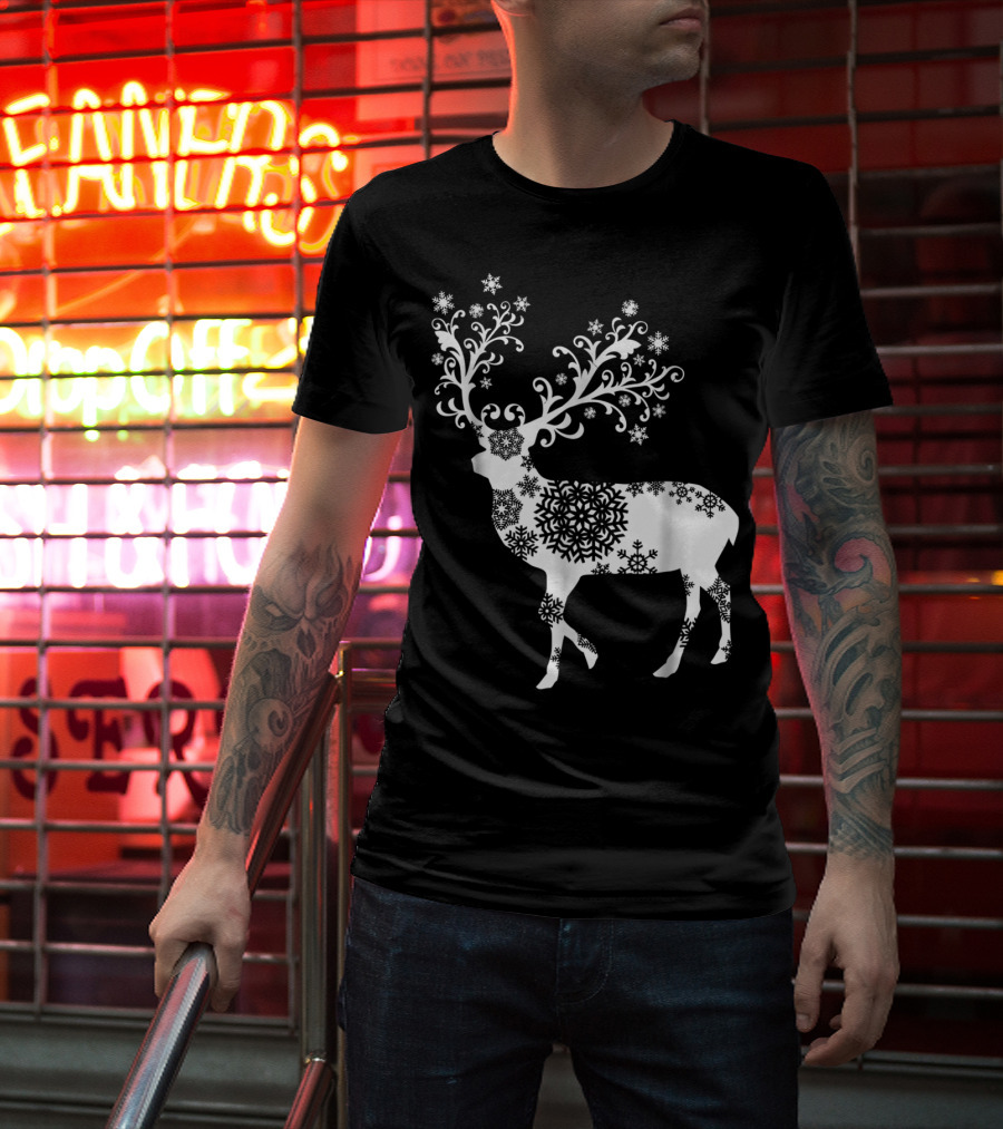 Christmas Mom Daughter Father Son Matching Deer Snowflake Clothing T-Shirt