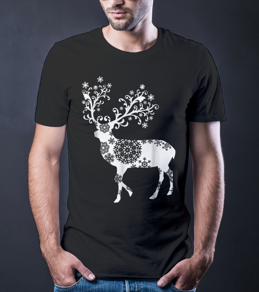 Christmas Mom Daughter Father Son Matching Deer Snowflake Clothing T-Shirt
