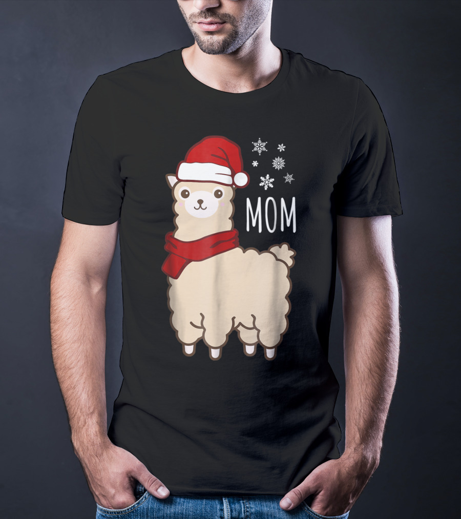 Christmas Mom Llama Cria Herd Xmas Mother Santa Hat Snowflakes T-Shirt