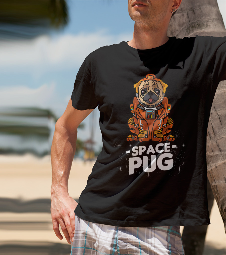 Space Pug Christmas Dog In Astronaut Suit T-Shirt