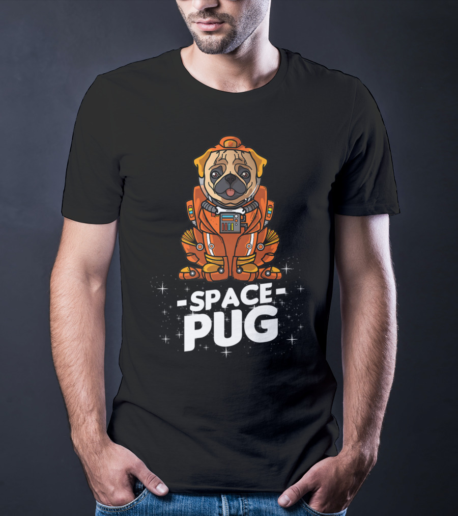 Space Pug Christmas Dog In Astronaut Suit T-Shirt