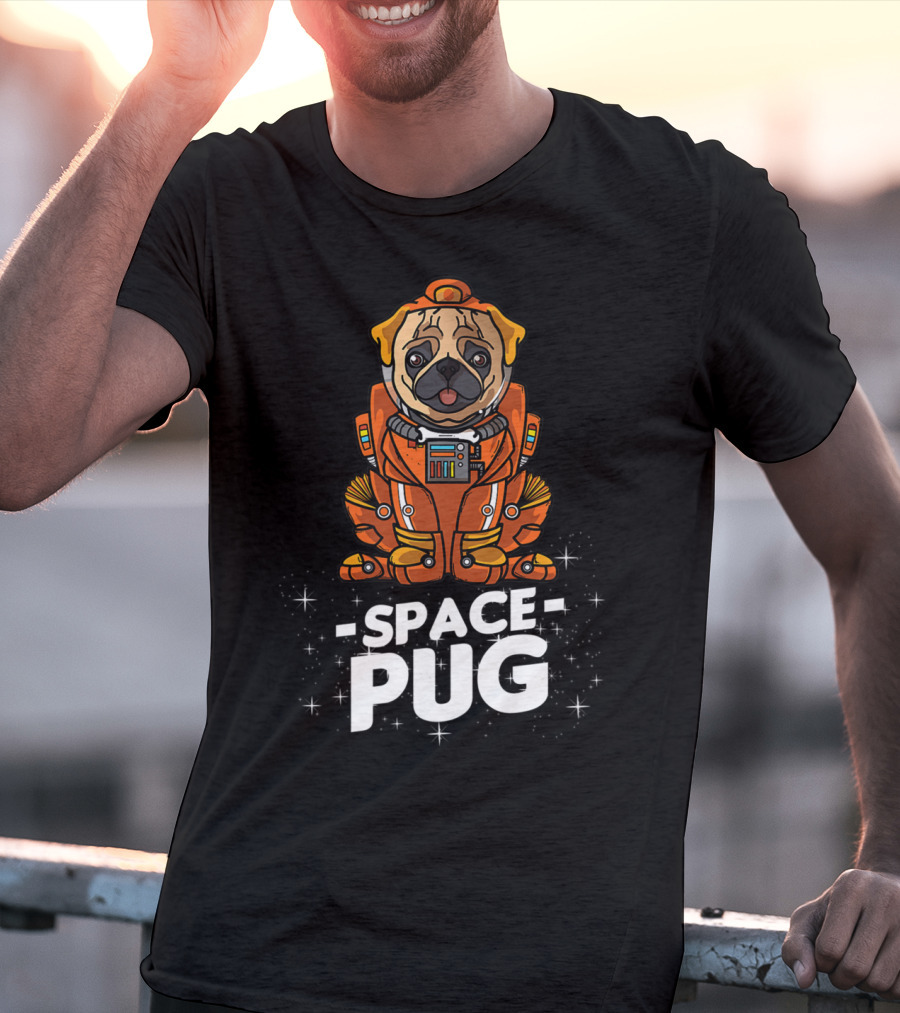 Space Pug Christmas Dog In Astronaut Suit T-Shirt