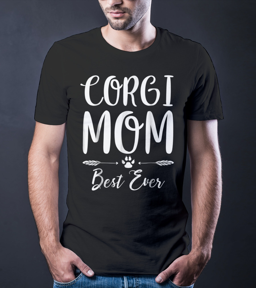 Corgi Mom Best Ever With Paw Print And Feathers T-Shirt