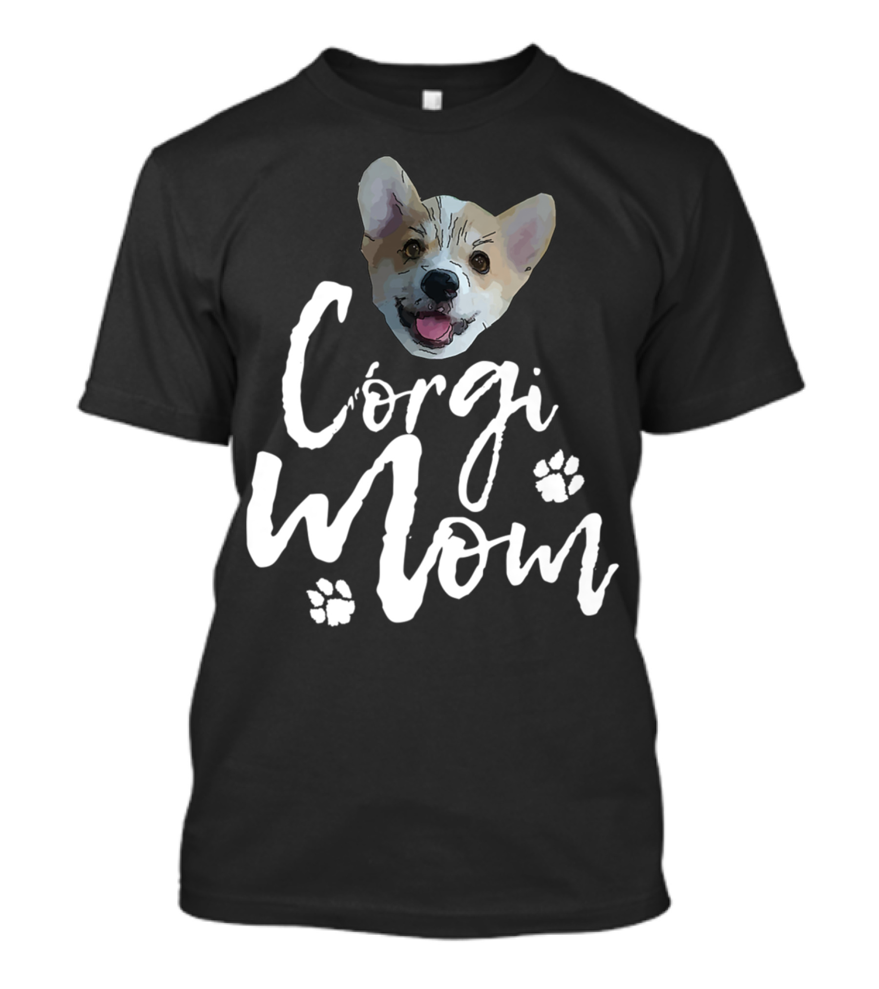 Corgi Mom Cute Dog Face With Paw Print Accents T-Shirt