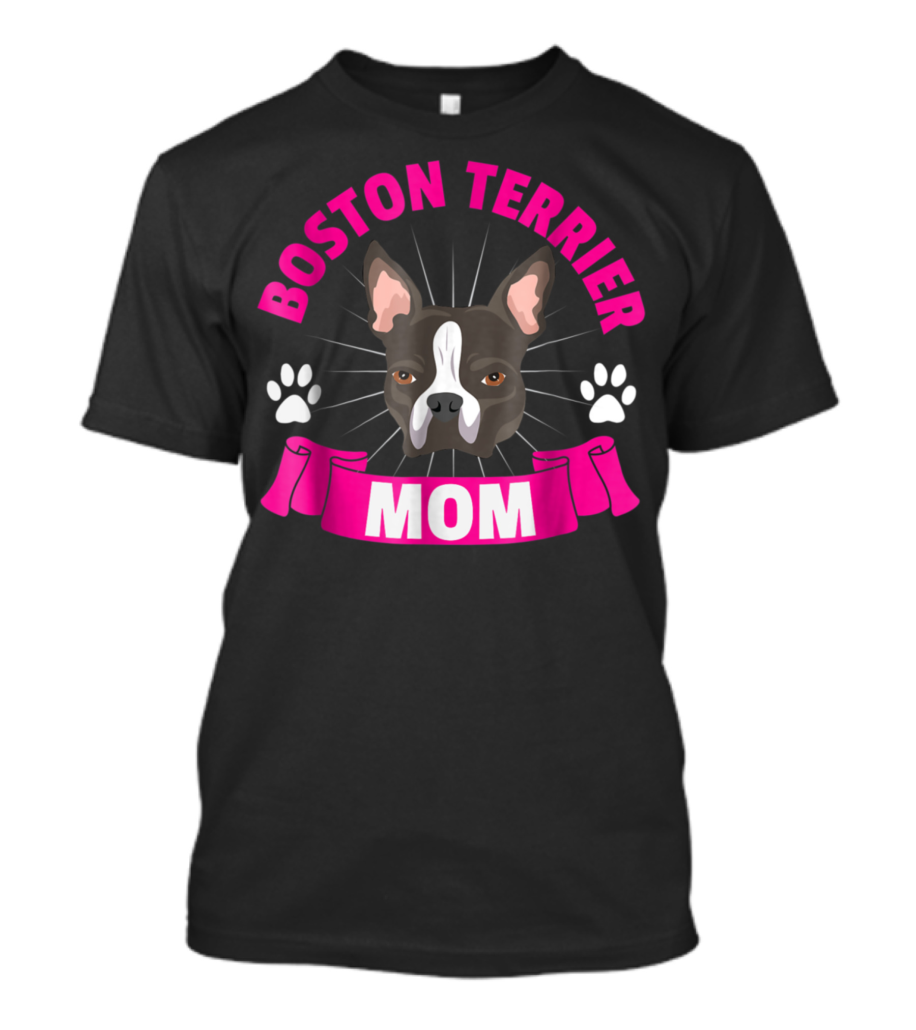 Boston Terrier Mom Cute Dog Face Paw Print Charm T-Shirt