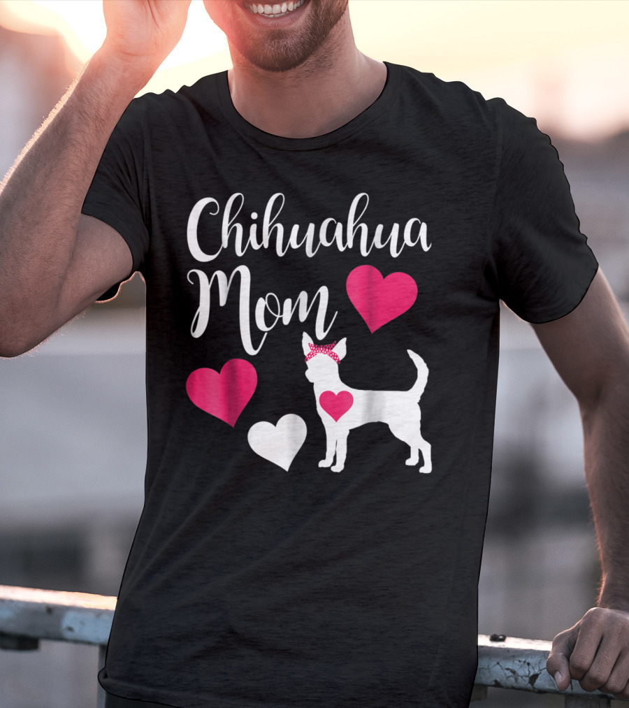 Chihuahua Mom Heart Love Bow Chihuahua Owner T-Shirt