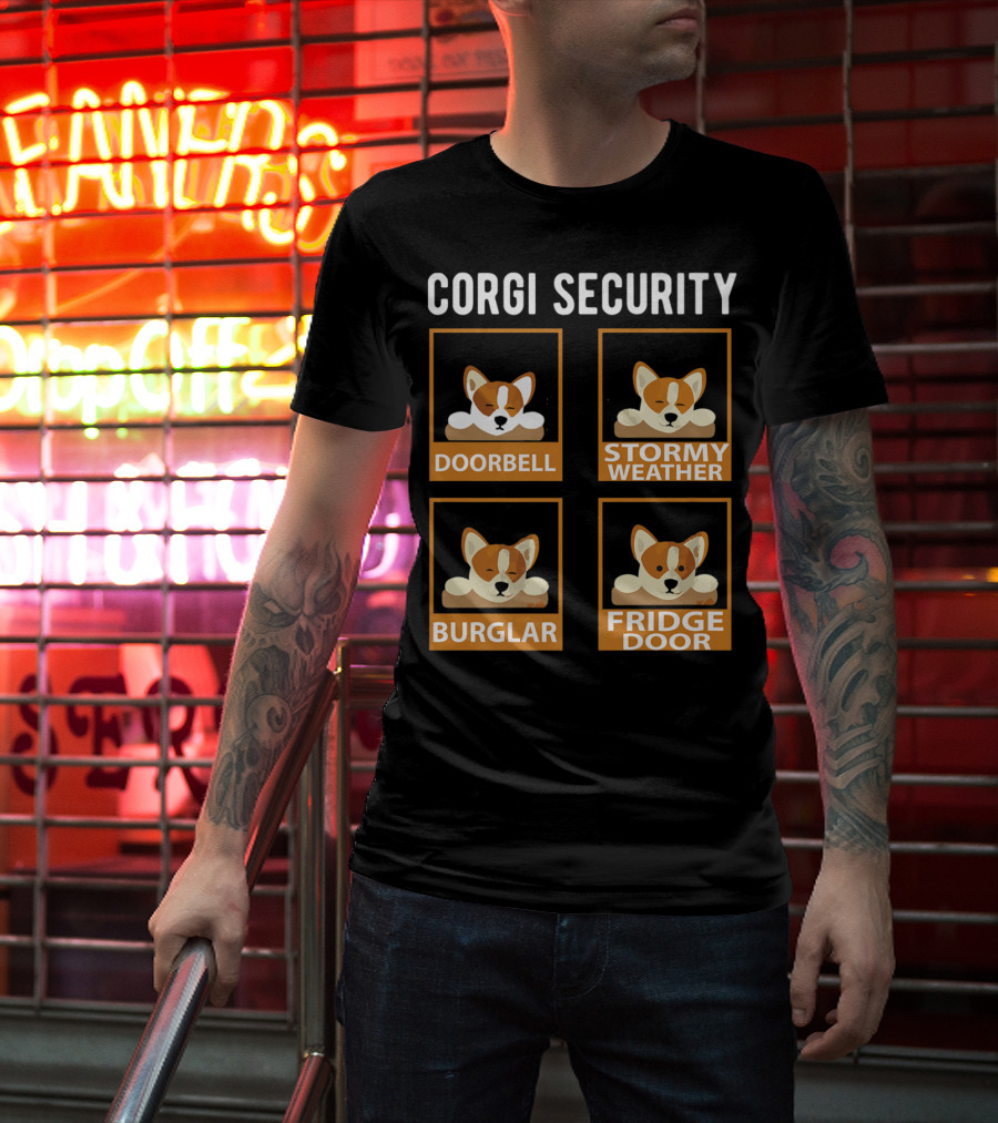 Corgi Security Doorbell Stormy Weather Burglar Fridge Door Pembroke Welsh Dog Mom Funny T-Shirt