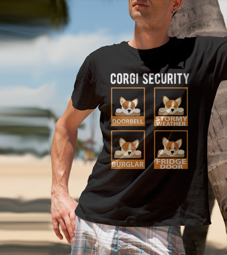 Corgi Security Doorbell Stormy Weather Burglar Fridge Door Pembroke Welsh Dog Mom Funny T-Shirt