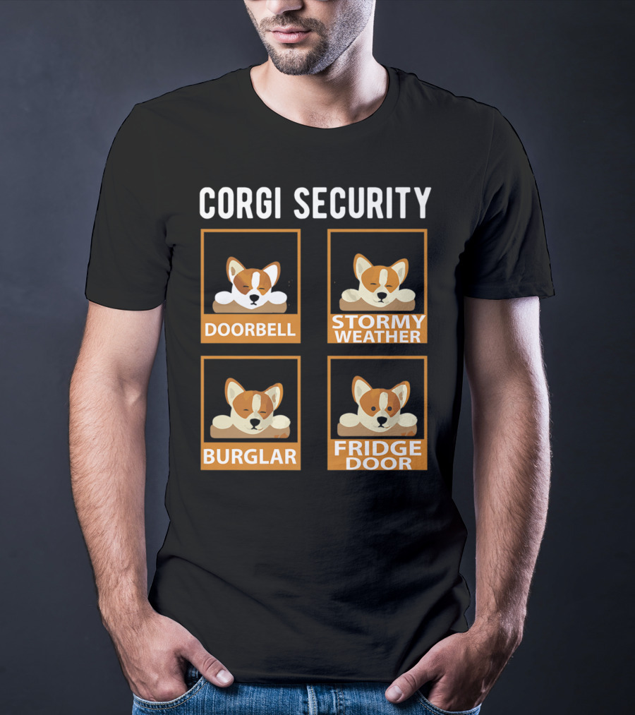 Corgi Security Doorbell Stormy Weather Burglar Fridge Door Pembroke Welsh Dog Mom Funny T-Shirt