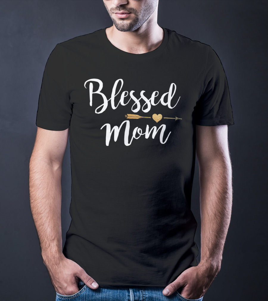 Blessed Mom Cute Gold Arrow Heart T-Shirt
