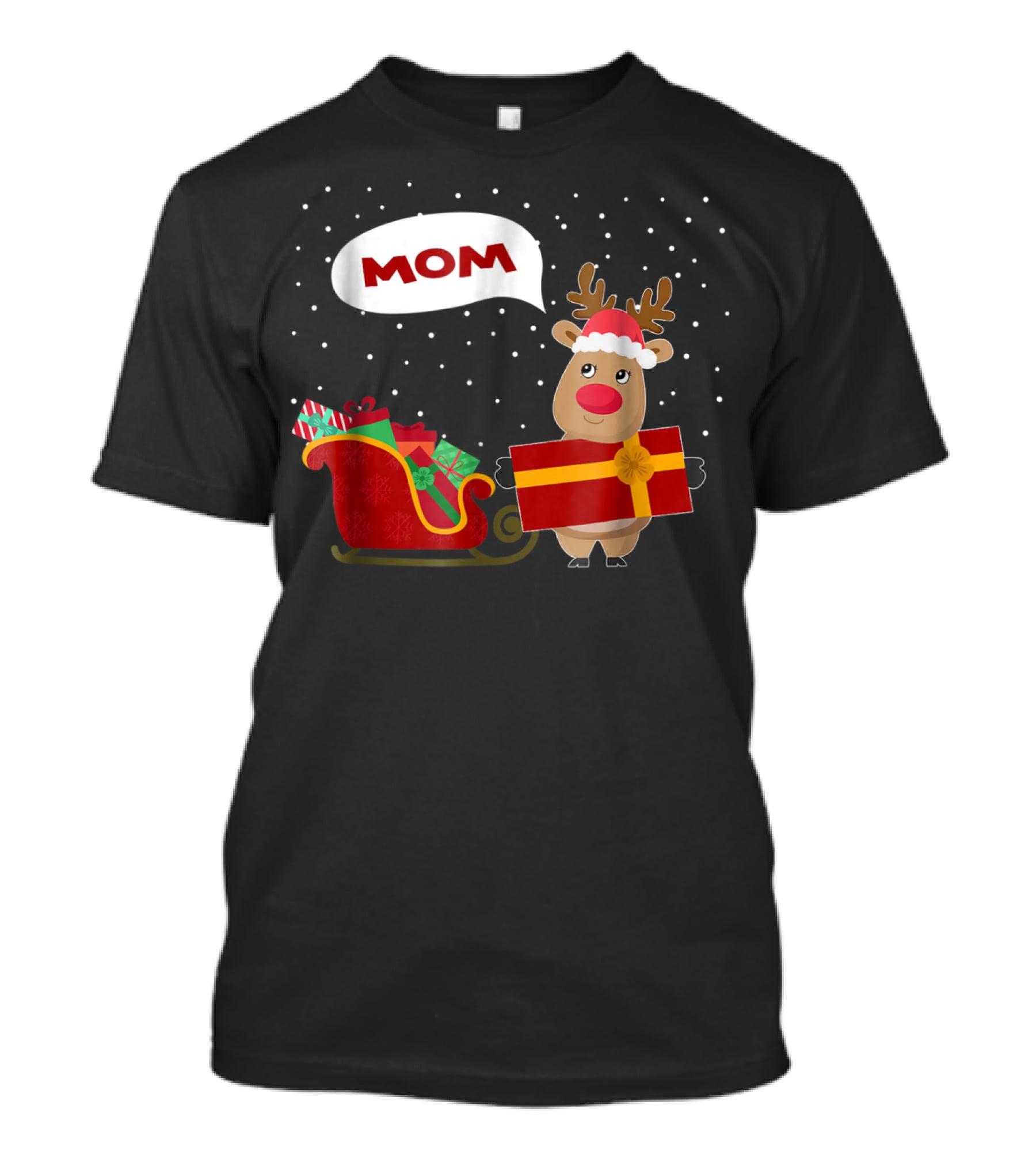 Mom Reindeer With Christmas Gifts And Sleigh T-Shirt