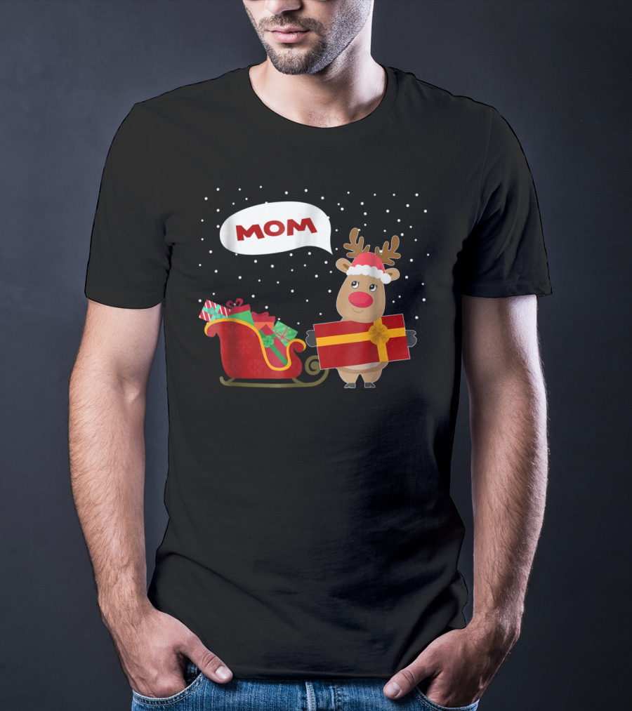 Mom Reindeer With Christmas Gifts And Sleigh T-Shirt