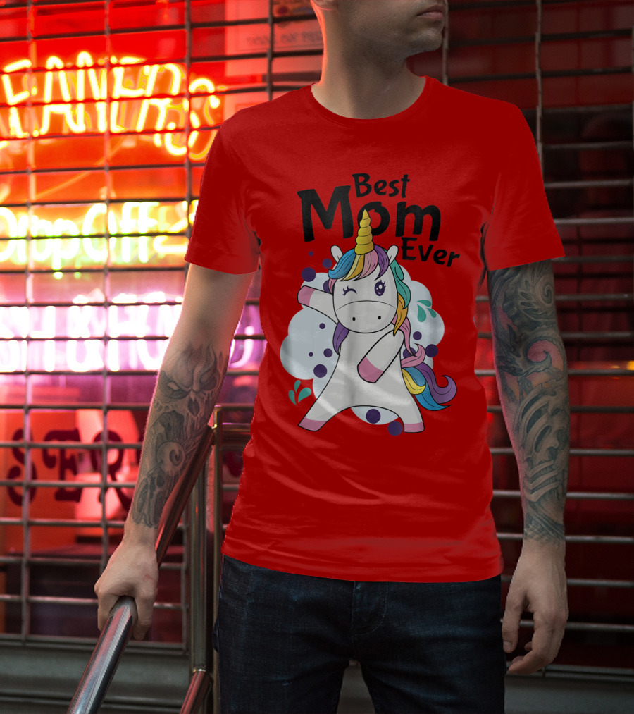 Best Mom Ever Cute Rainbow Unicorn Birthday T-Shirt