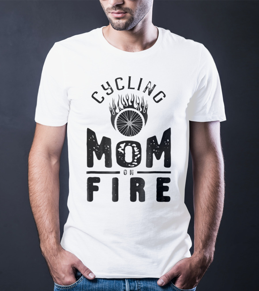 Cycling Mom On Fire Wheel Flames Sports Fan T-Shirt