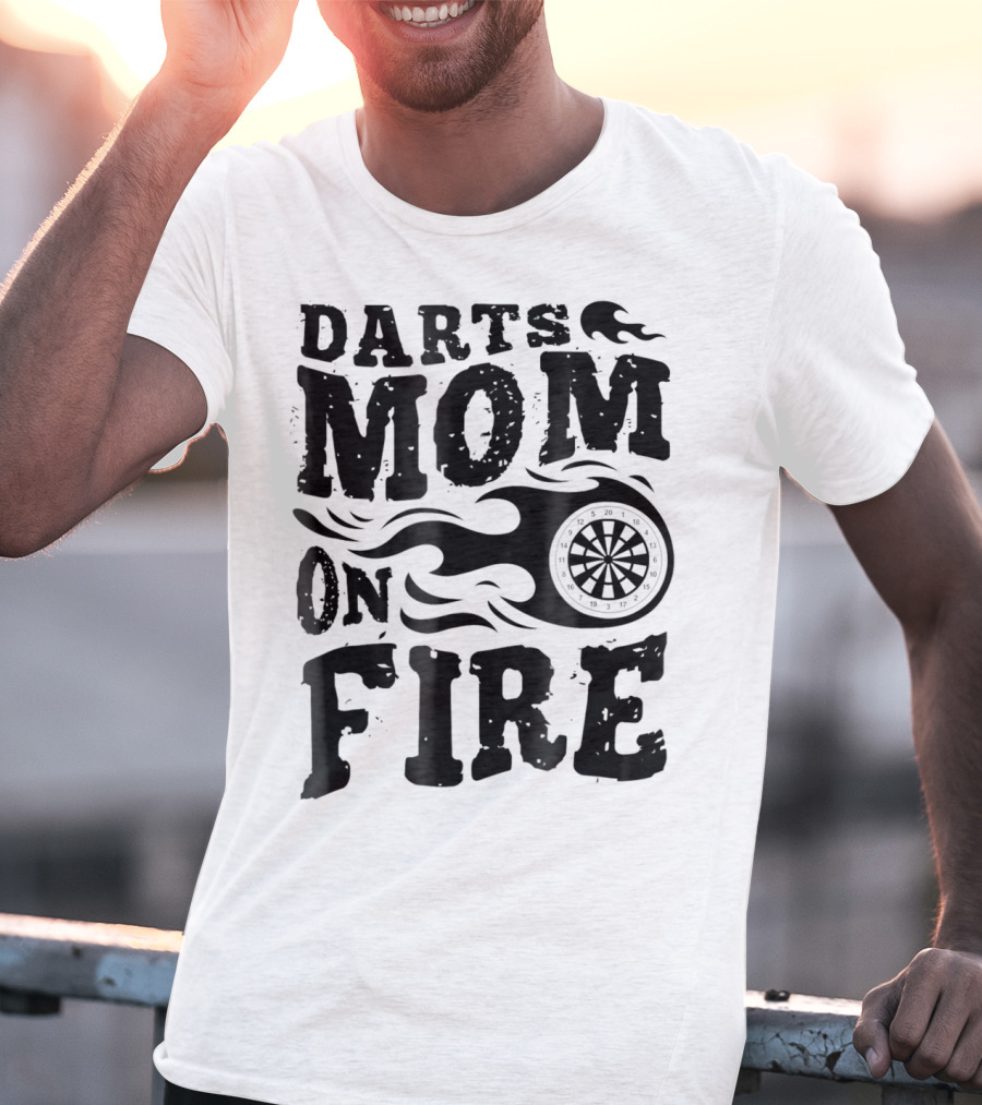 Darts Mom On Fire Ladies Sport Fan Dartboard Flame T-Shirt
