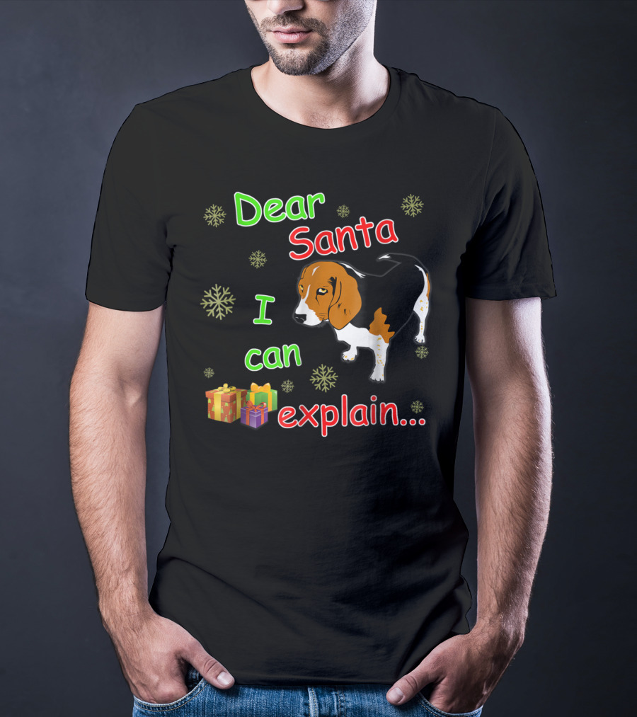 Dear Santa I Can Explain Beagle Christmas Snowflakes And Gifts T-Shirt