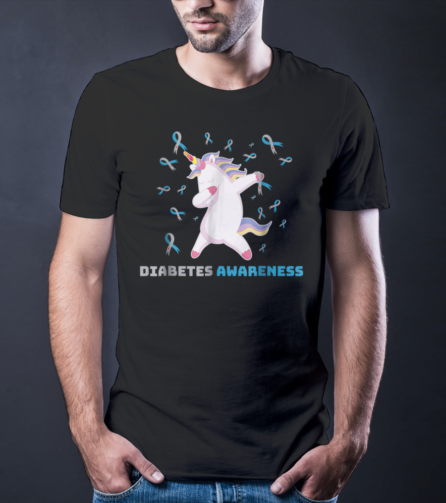 Diabetes Awareness Unicorn With Ribbons Grandpa80 T-Shirt