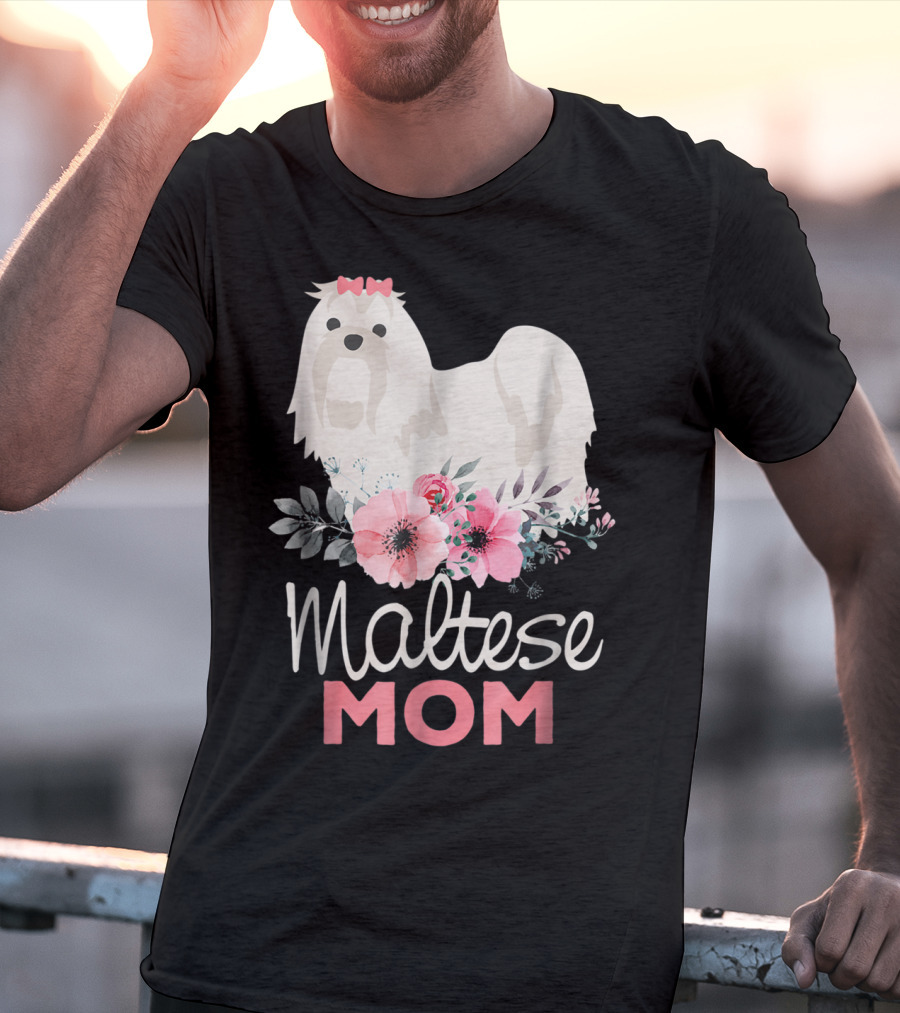 Dog Lovers Maltese Mom Fur Mama Floral Cute Pet Owner T-Shirt