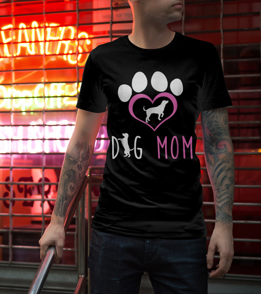 Dog Mom Paw Print Heart Dog Lover Women56 T-Shirt