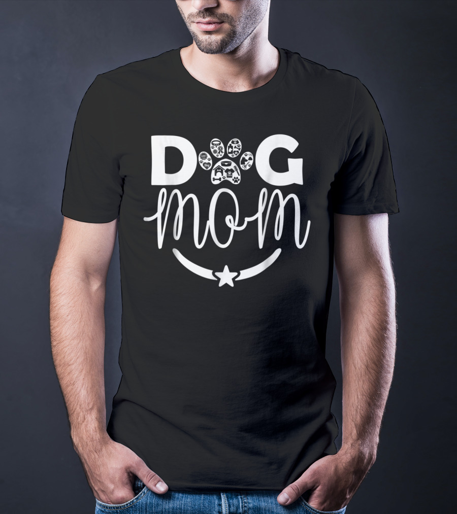 Dog Mom Perfect Funny Family Paw Print Star T-Shirt