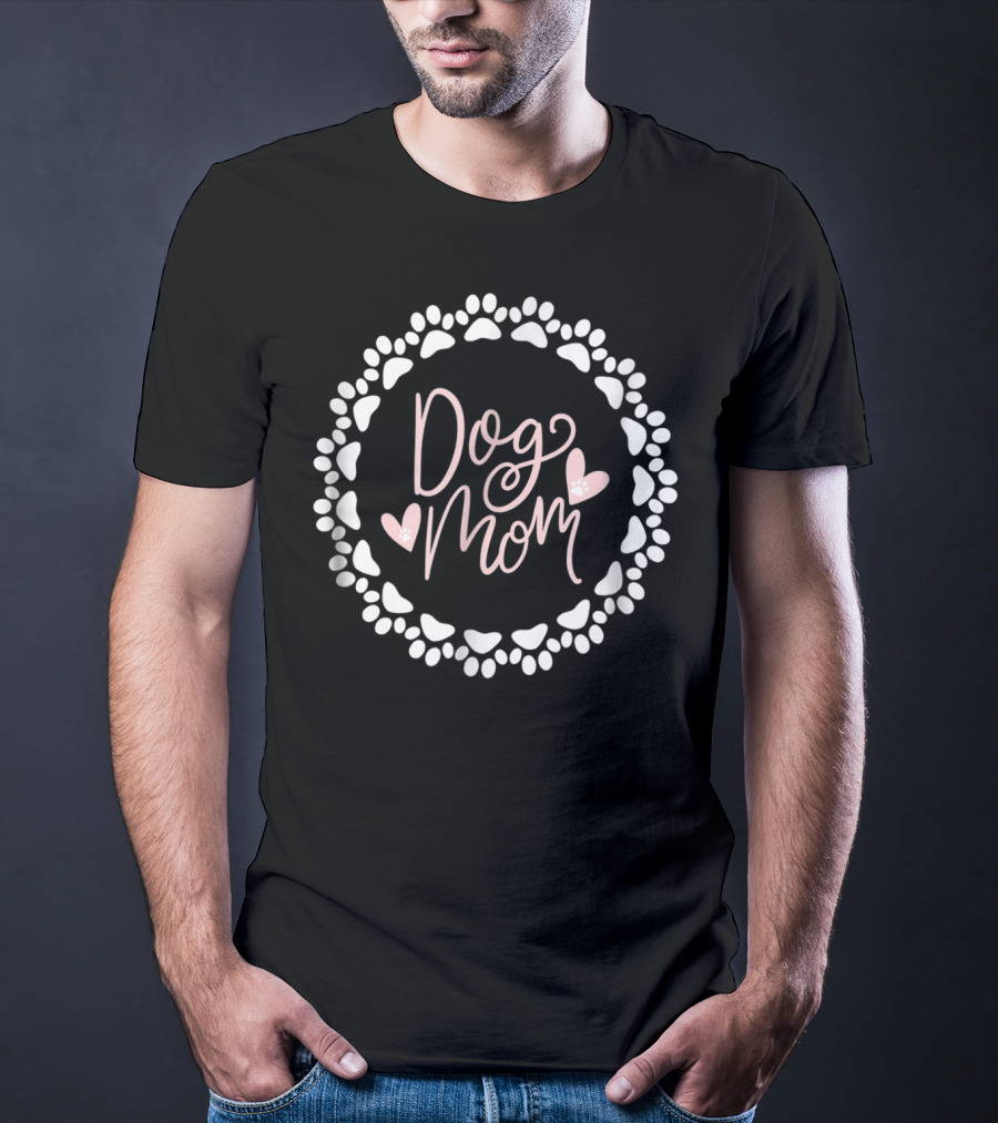 Dog Mom Paw Print Heart Lover Circle T-Shirt