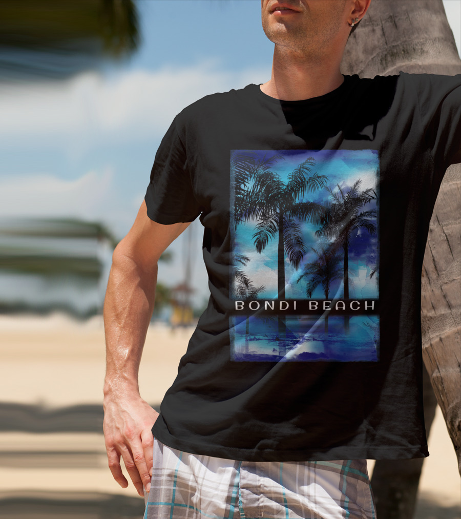 Bondi Beach Palm Trees With Vibrant Blue Ocean Reflection T-Shirt