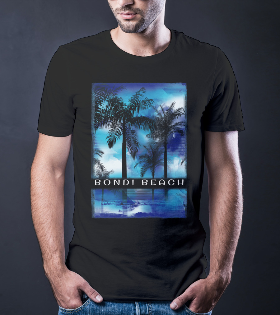 Bondi Beach Palm Trees With Vibrant Blue Ocean Reflection T-Shirt