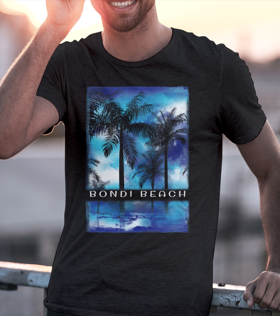 Bondi Beach Palm Trees With Vibrant Blue Ocean Reflection T-Shirt
