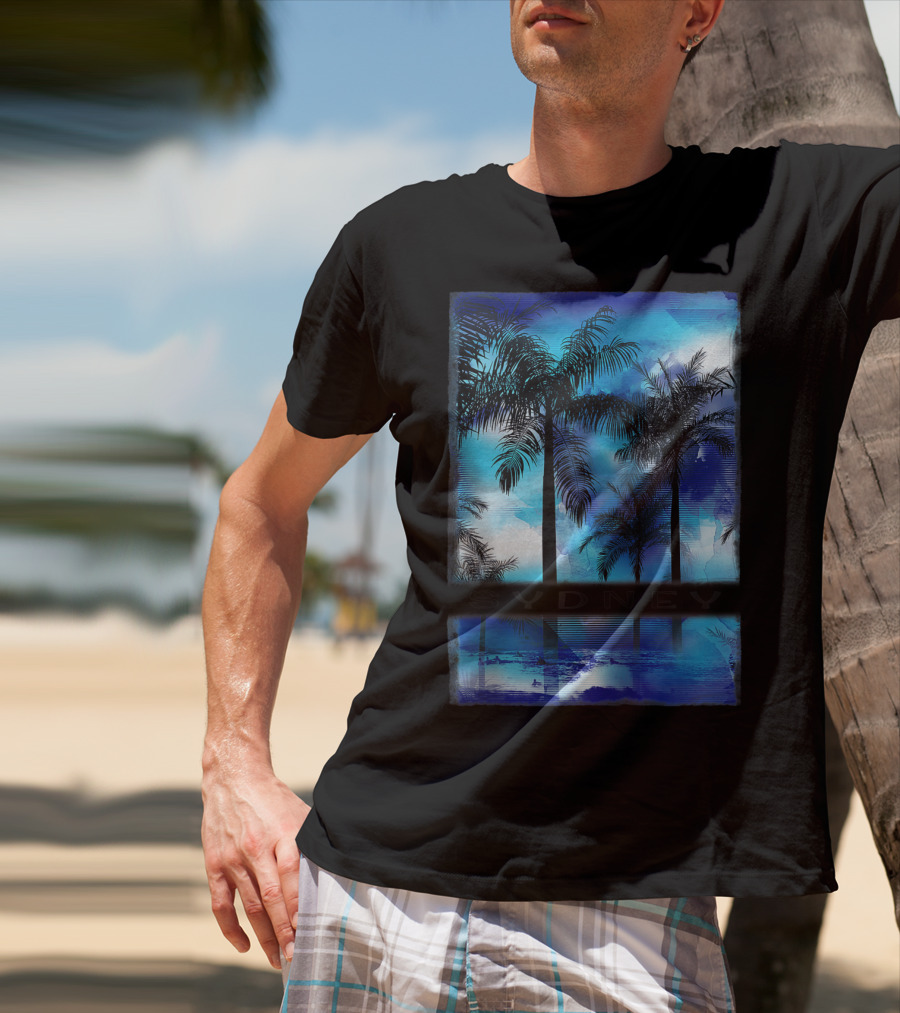 Sydney Australia Beach Palm Reflection Skyline T-Shirt