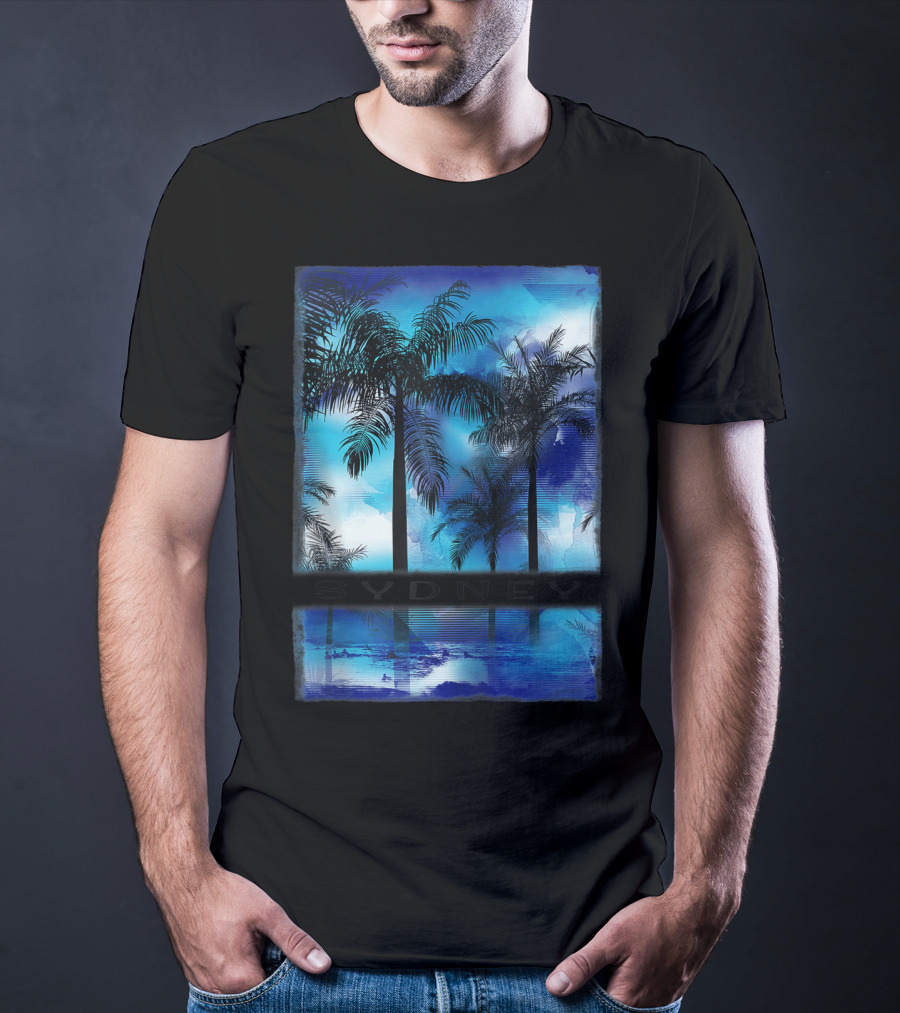 Sydney Australia Beach Palm Reflection Skyline T-Shirt