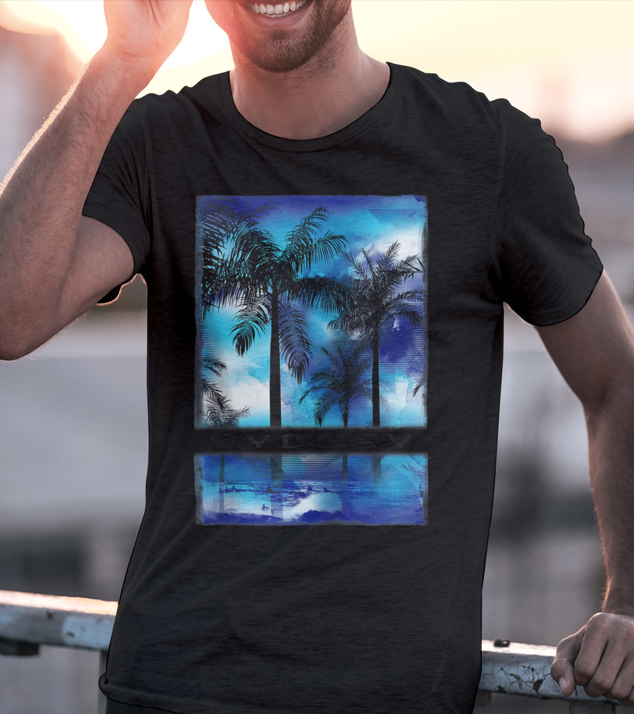 Sydney Australia Beach Palm Reflection Skyline T-Shirt