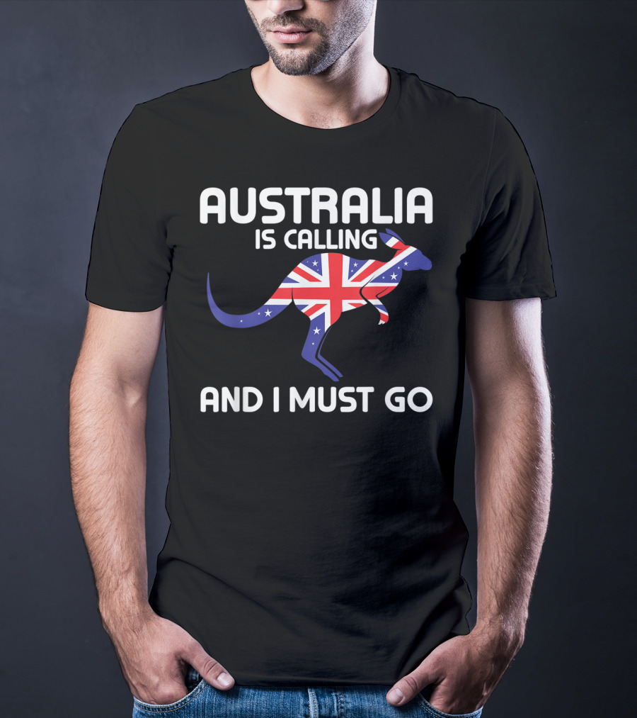 Australia Is Calling And I Must Go Kangaroo With Union Jack Flag T-Shirt