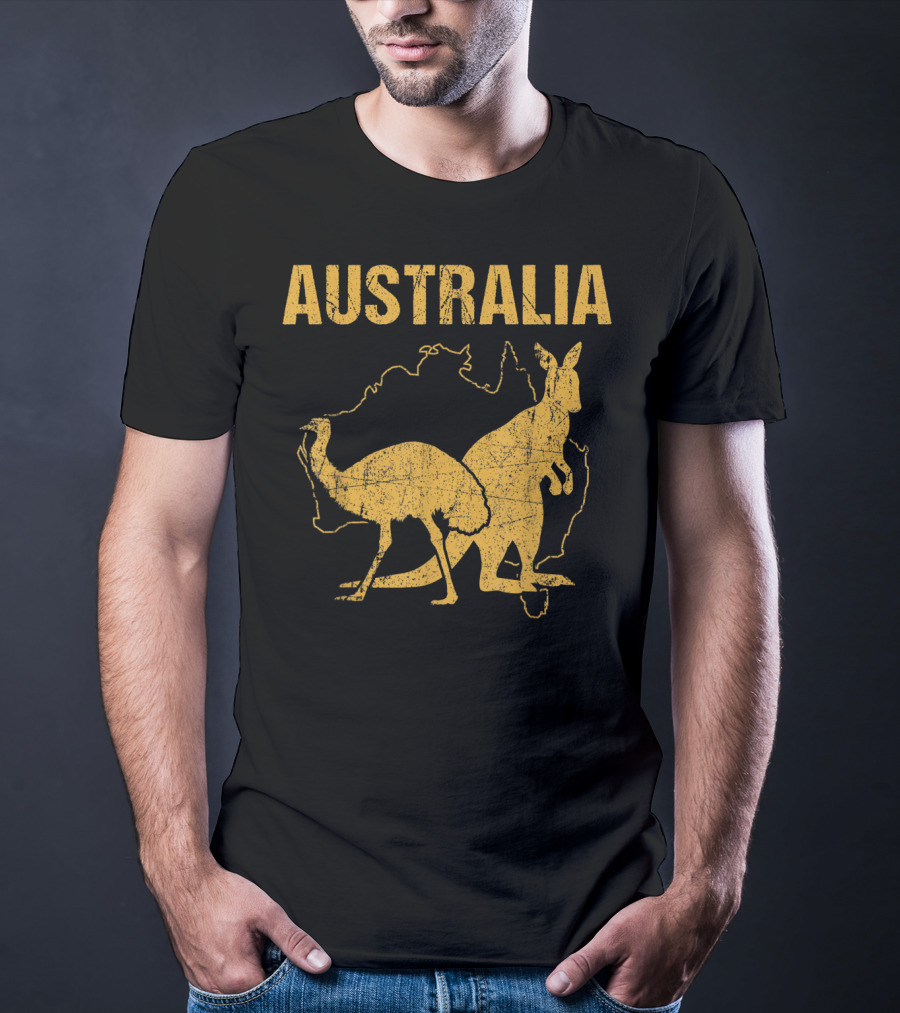 Australia Kangaroo And Emu Silhouette Map T-Shirt