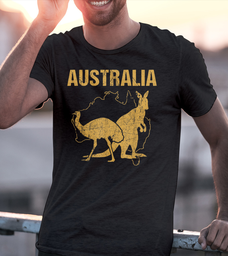 Australia Kangaroo And Emu Silhouette Map T-Shirt
