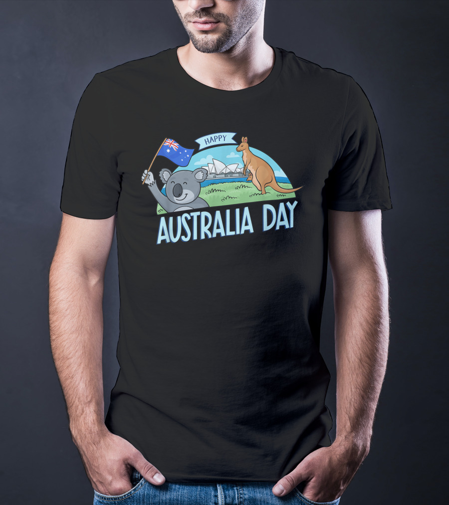 Happy Australia Day Koala Bear And Kangaroo With Australian Flag T-Shirt