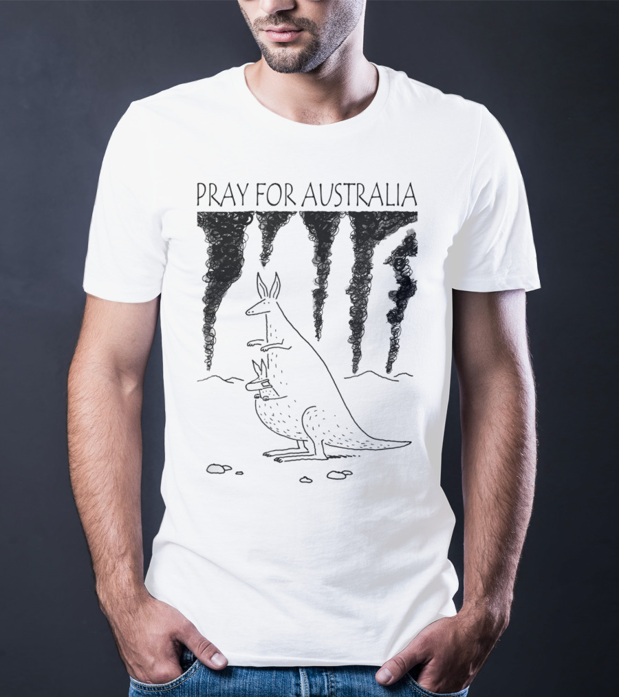 Pray For Australia Kangaroo Mother And Baby With Dark Smoke T-Shirt