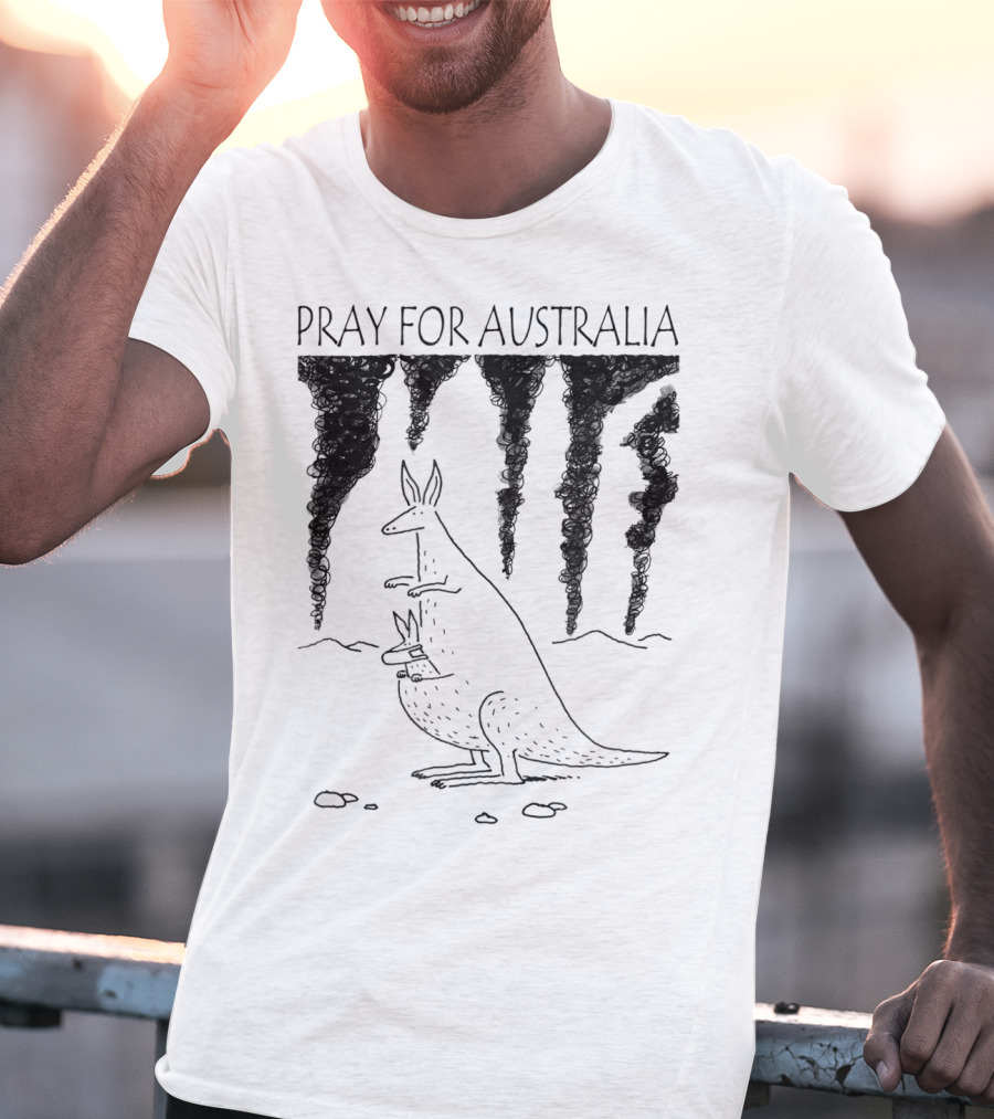 Pray For Australia Kangaroo Mother And Baby With Dark Smoke T-Shirt