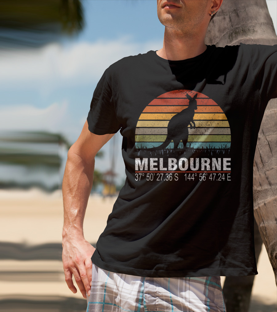 Melbourne Kangaroo Retro Sun 37°50'27.36S 144°56'47.24E T-Shirt