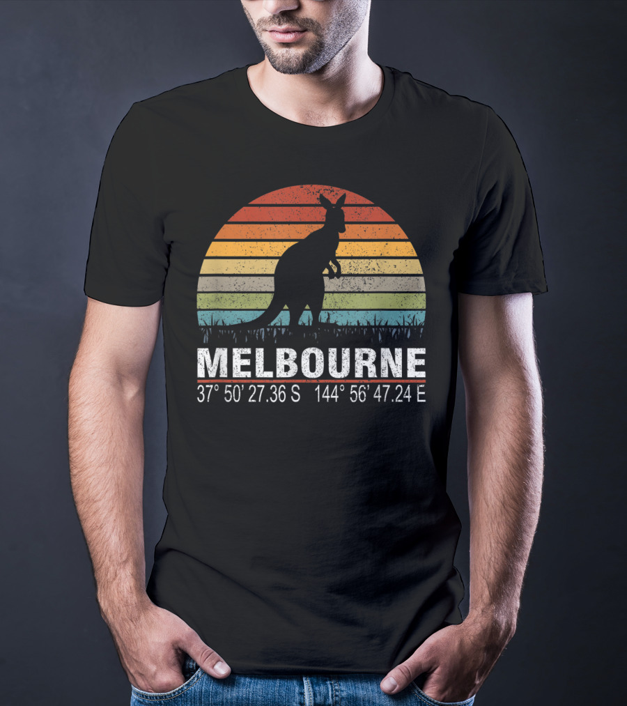 Melbourne Kangaroo Retro Sun 37°50'27.36S 144°56'47.24E T-Shirt